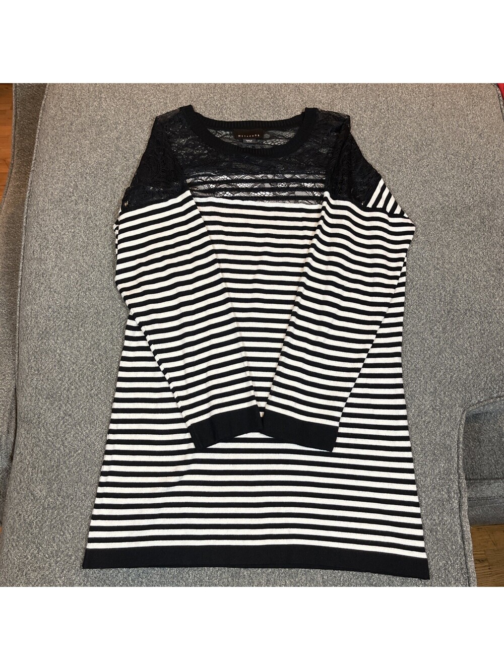 Metaphor Womens XL Black Stripe Lace Sweater